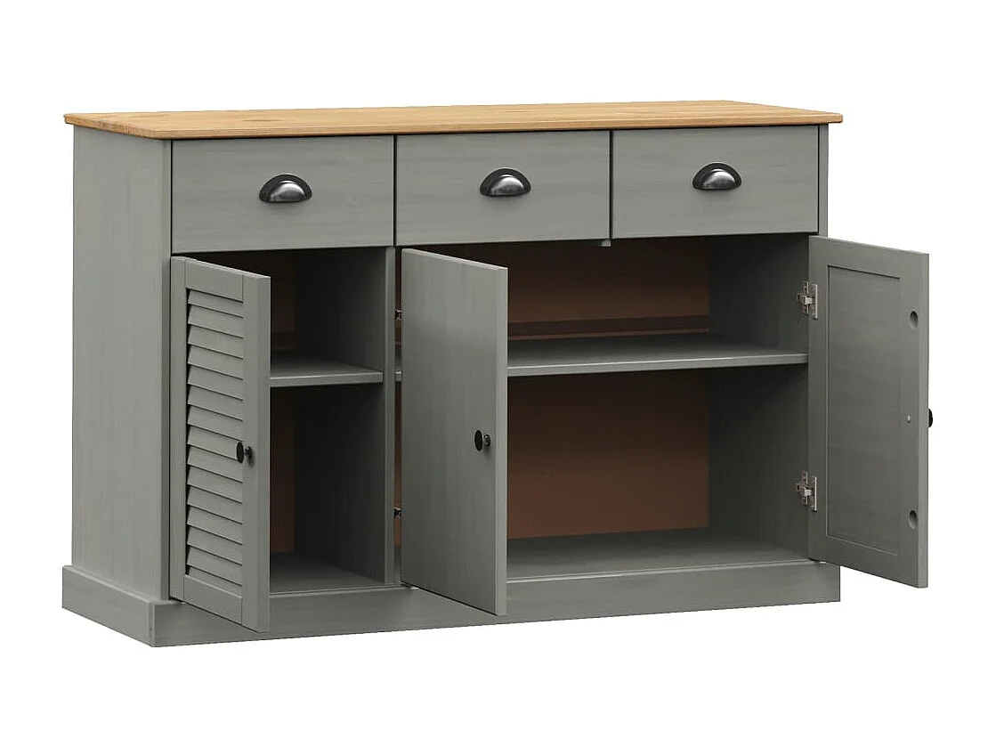 Credenza | Buffet | Armadio Cassetti VIGO 113x40x75 cm Legno Massello Pino Grigio