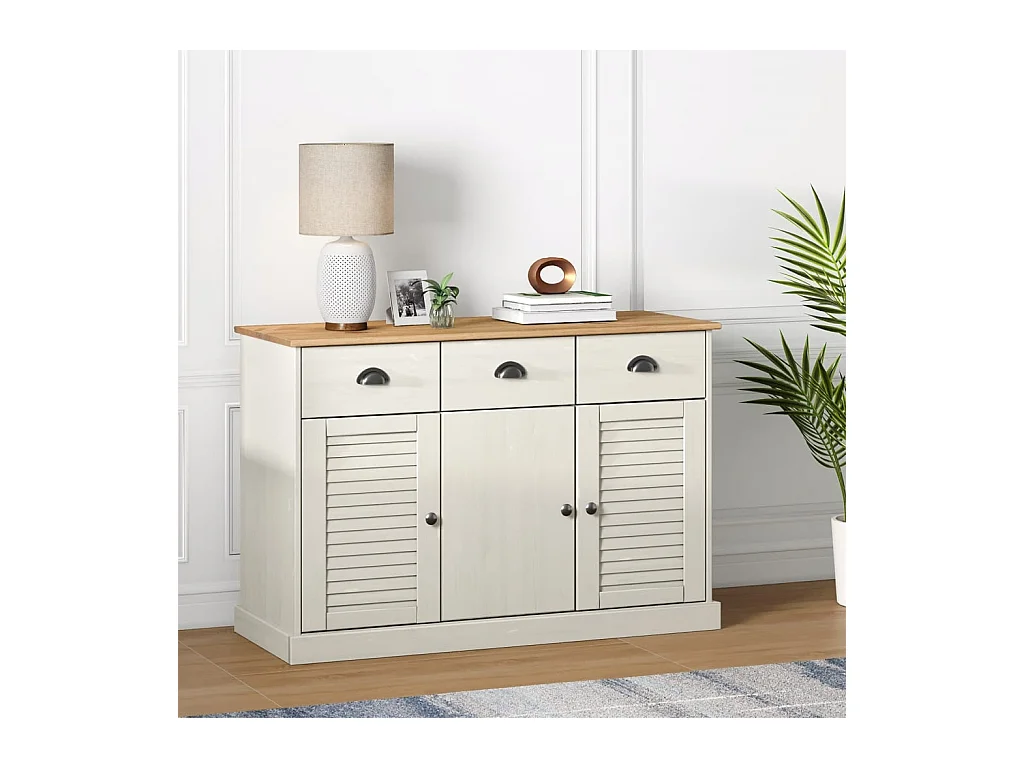 Buffet | Commode à tiroir | Meuble de rangement avec tiroirs VIGO 113x40x75 cm blanc bois massif de pin
