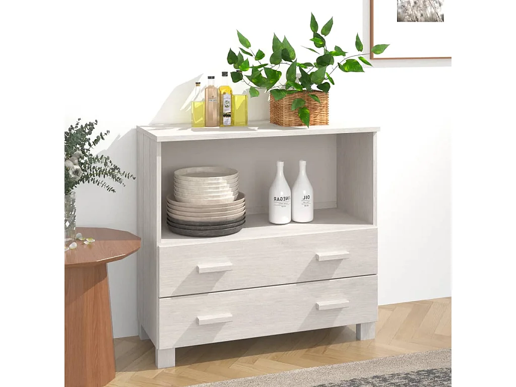 Credenza | Buffet | Armadio HAMAR Bianca 85x35x80 cm in Legno Massello di Pino