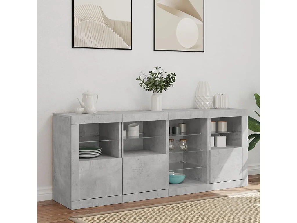 Buffet | Bahut | Meuble de rangement avec lumières LED gris béton 164x37x67 cm