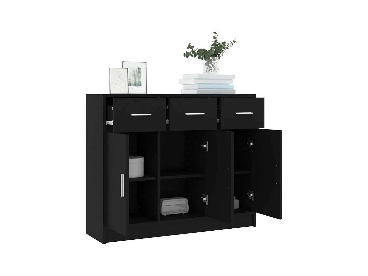 Buffet | Bahut | Meuble de rangement noir 91x28x75 cm bois d'ingénierie