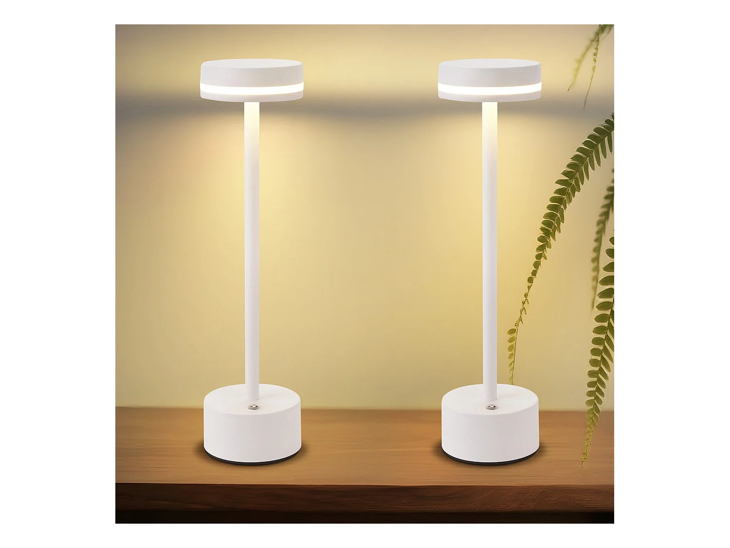 NETTLIFE LED-tafellamp, op batterijen, draadloos, dimbaar, oplaadbaar via USB-C, touchbediening, voor slaapkamer en eetkamer (wit, 2 stuks)