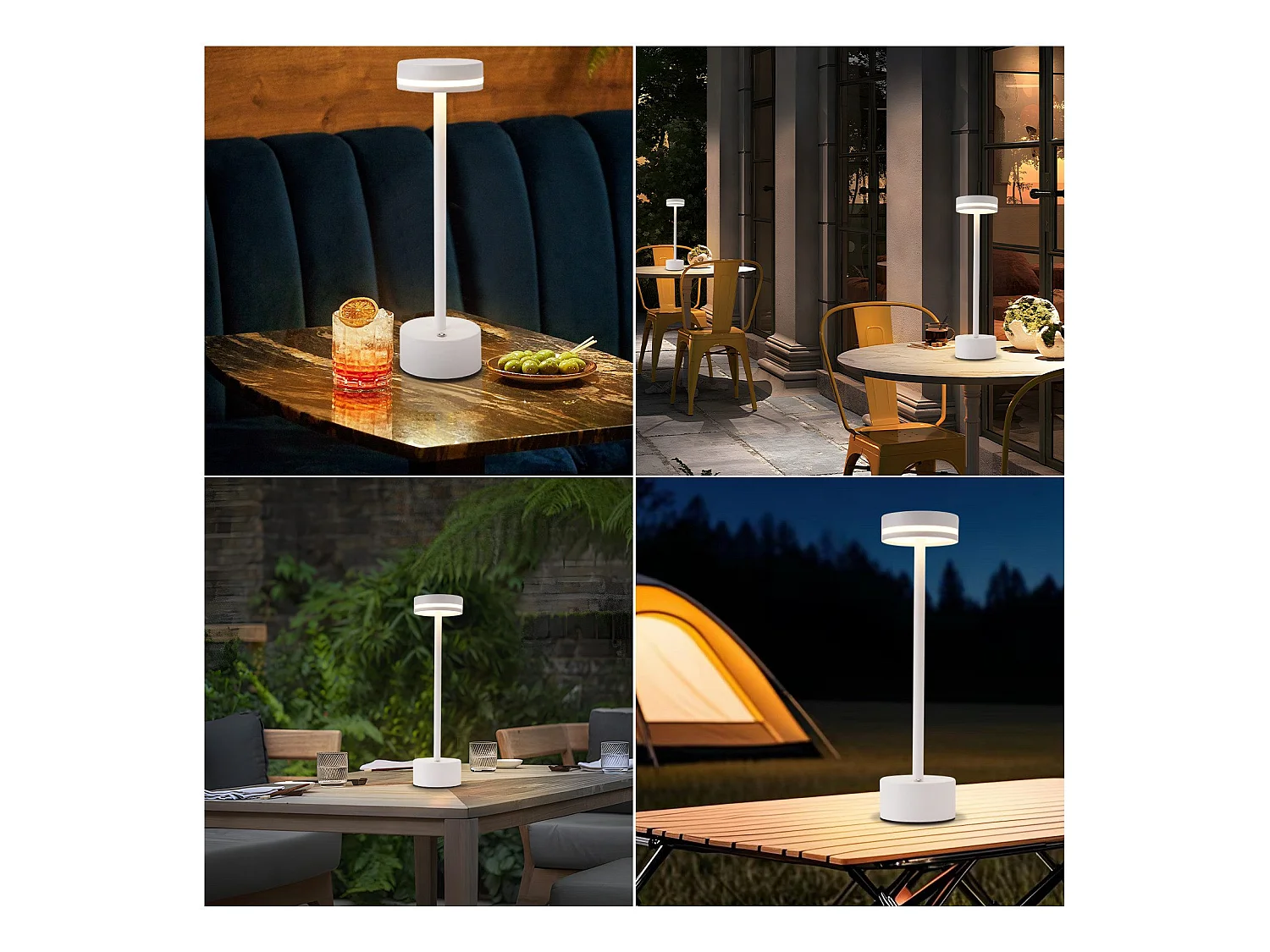 NETTLIFE LED-tafellamp, op batterijen, draadloos, dimbaar, oplaadbaar via USB-C, touchbediening, voor slaapkamer en eetkamer (wit, 2 stuks)