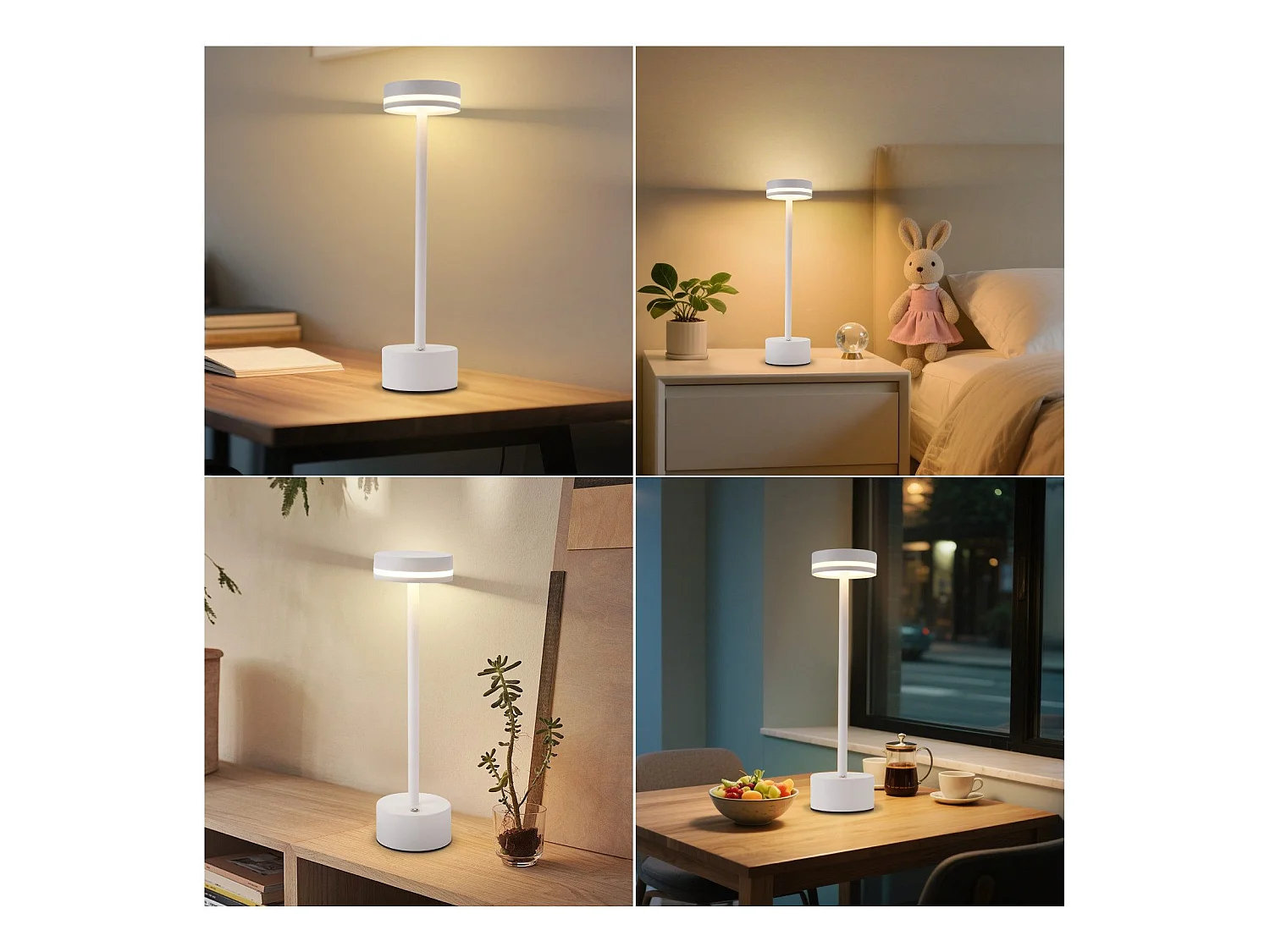 NETTLIFE LED-tafellamp, op batterijen, draadloos, dimbaar, oplaadbaar via USB-C, touchbediening, voor slaapkamer en eetkamer (wit, 2 stuks)