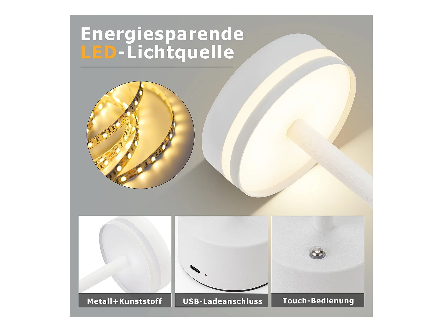 NETTLIFE Lampe de table led à piles, sans fil, à intensité variable, rechargeable par usb-c, tactile, pour chambre, salle à manger, (blanc, lot de 2)