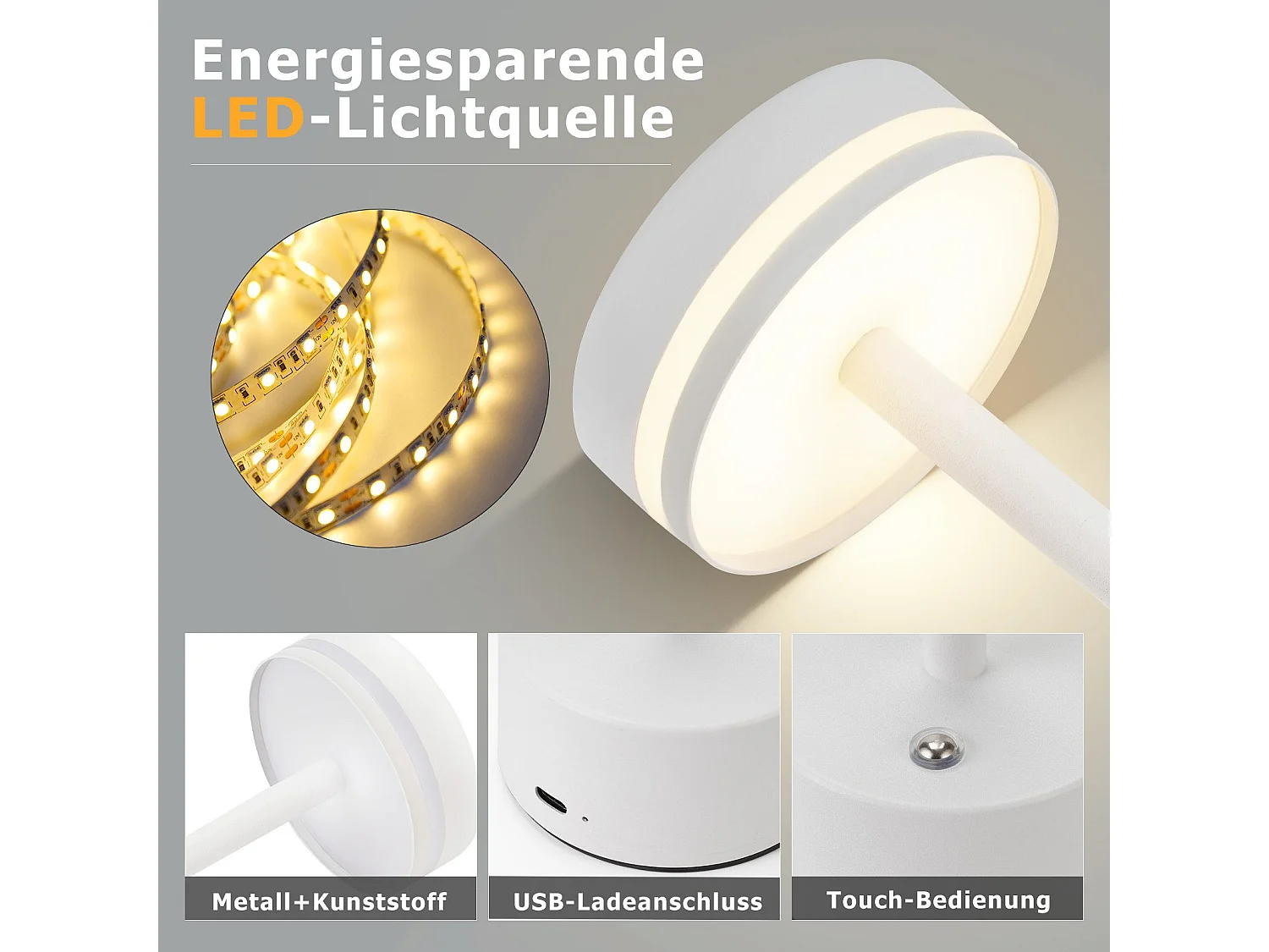 NETTLIFE Lampe de table led à piles, sans fil, à intensité variable, rechargeable par usb-c, tactile, pour chambre, salle à manger, (blanc, lot de 2)