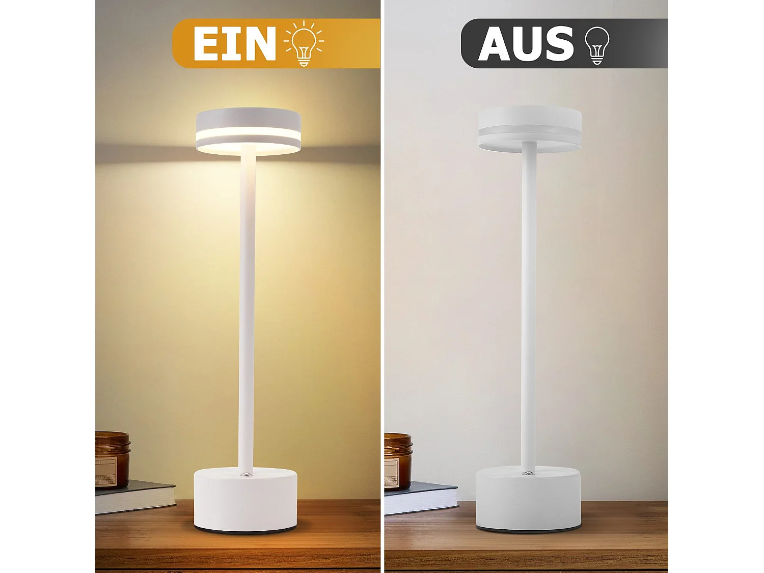 NETTLIFE Lampe de table led à piles, sans fil, à intensité variable, rechargeable par usb-c, tactile, pour chambre, salle à manger, (blanc, lot de 2)