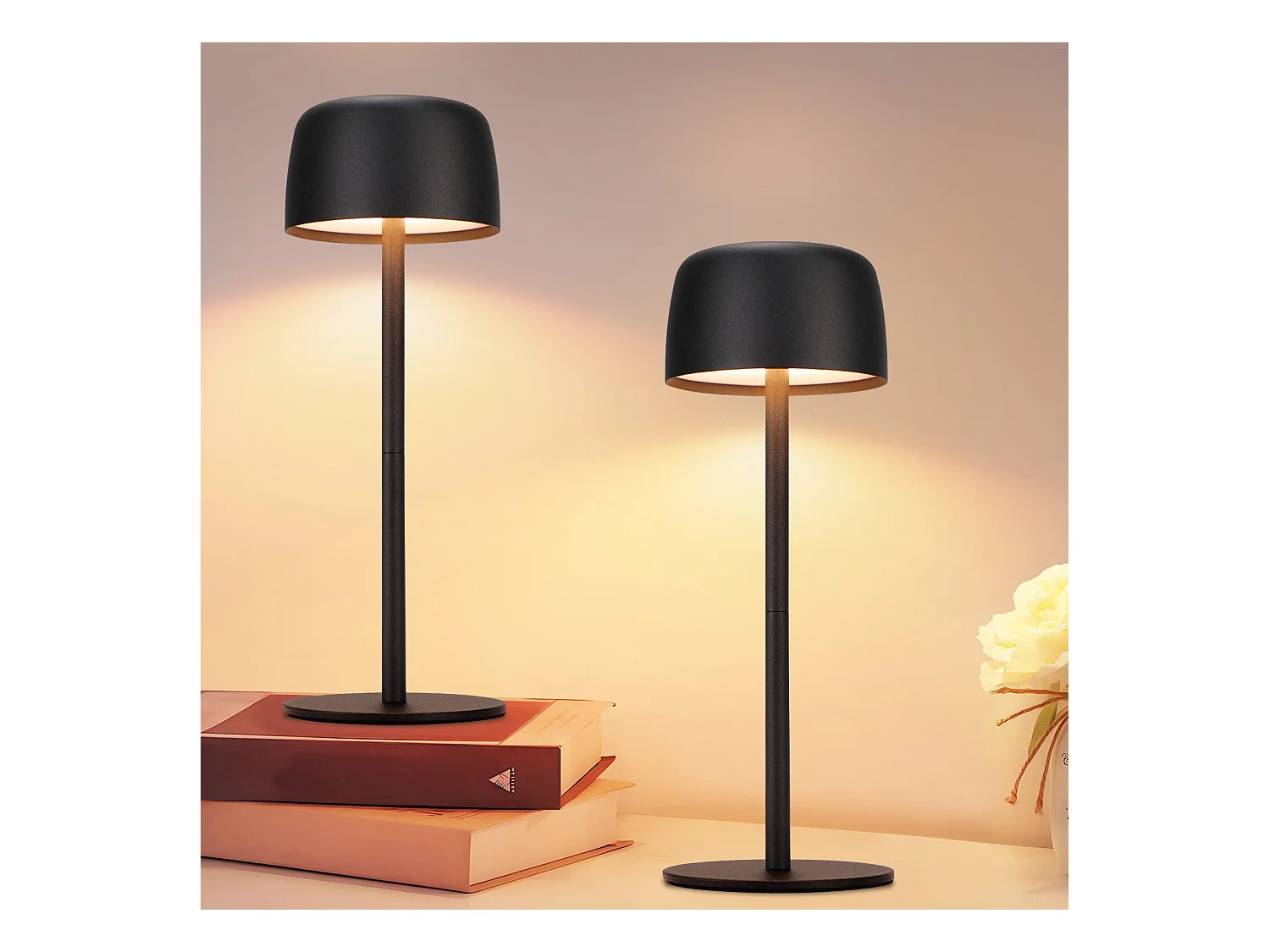 NETTLIFE Lot de 2 Lampe de table LED sans fil, lampe de chevet à réglage continu avec batterie