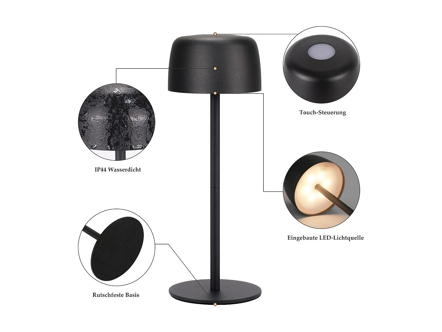 NETTLIFE Lot de 2 Lampe de table LED sans fil, lampe de chevet à réglage continu avec batterie