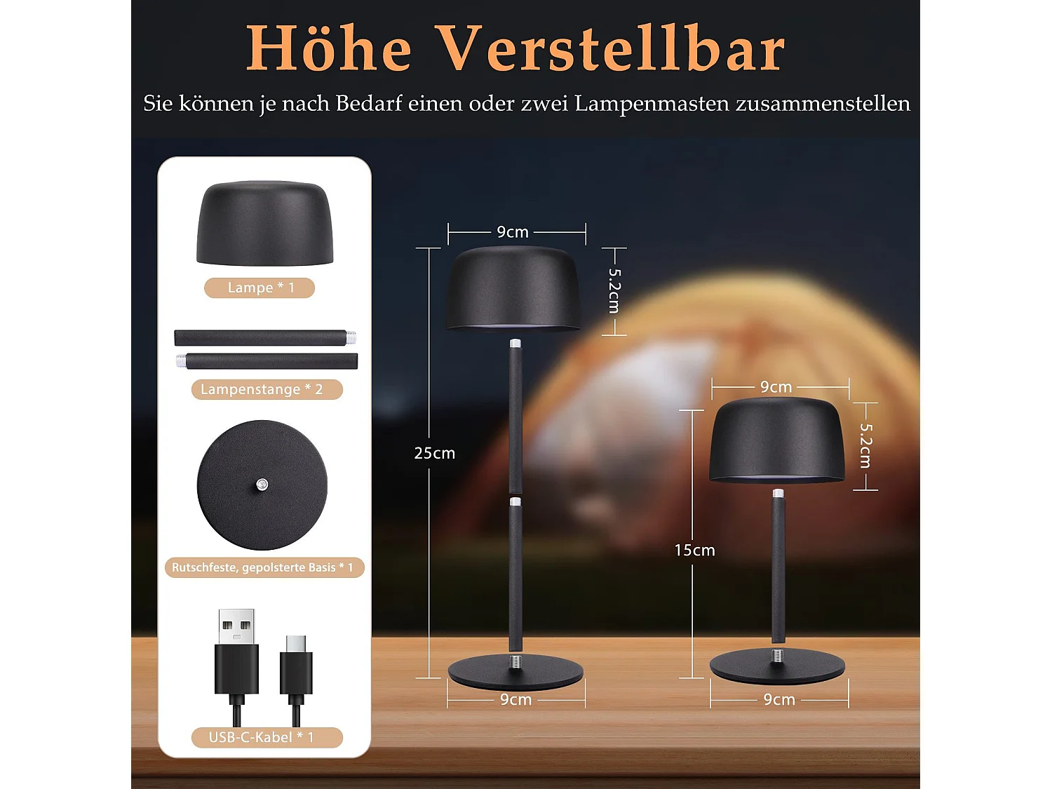 NETTLIFE 2-pack draadloze LED-tafellamp, traploos dimbare bedlamp met batterij