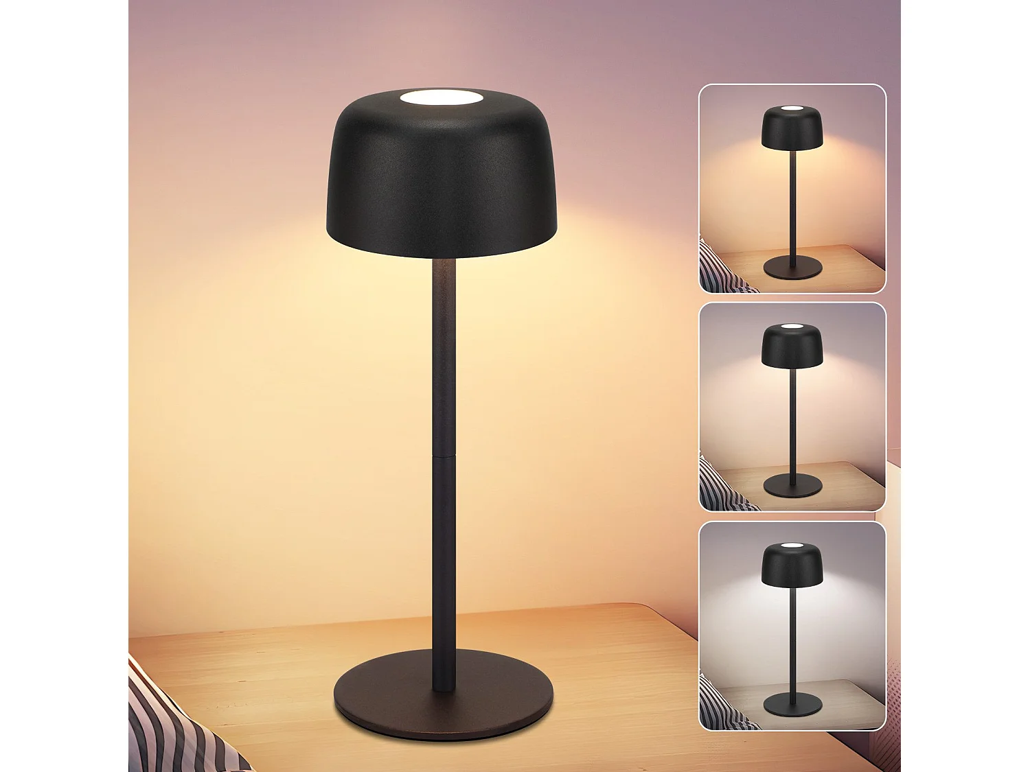 NETTLIFE 2-pack draadloze LED-tafellamp, traploos dimbare bedlamp met batterij