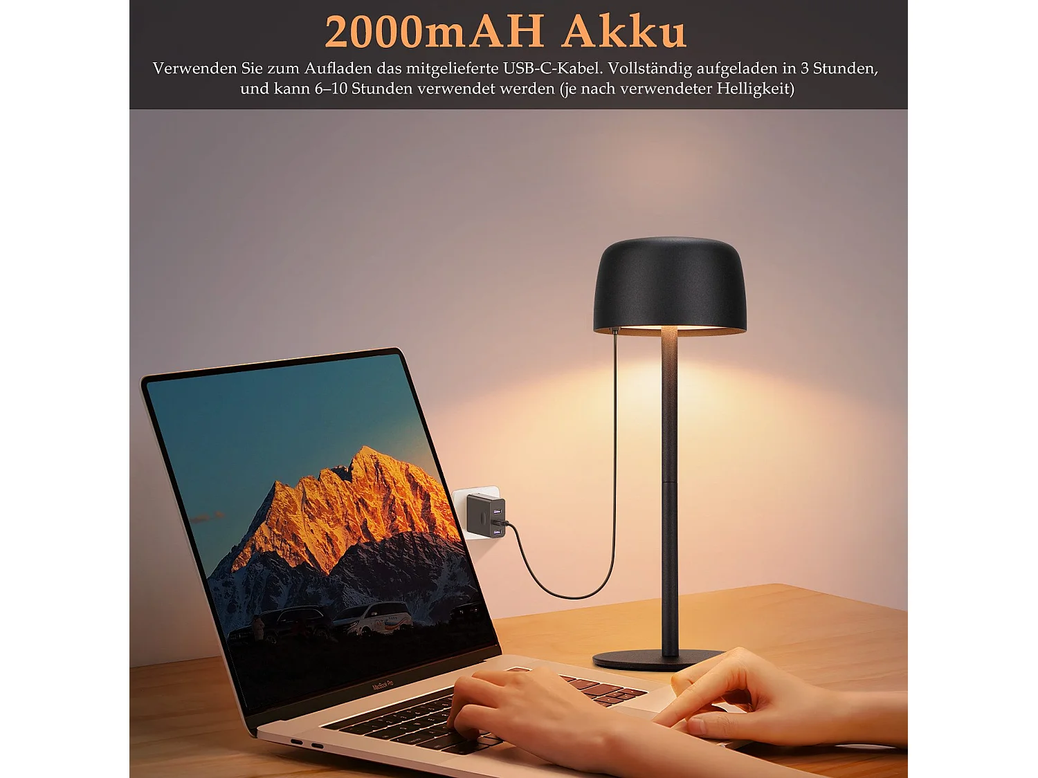 NETTLIFE 2-pack draadloze LED-tafellamp, traploos dimbare bedlamp met batterij