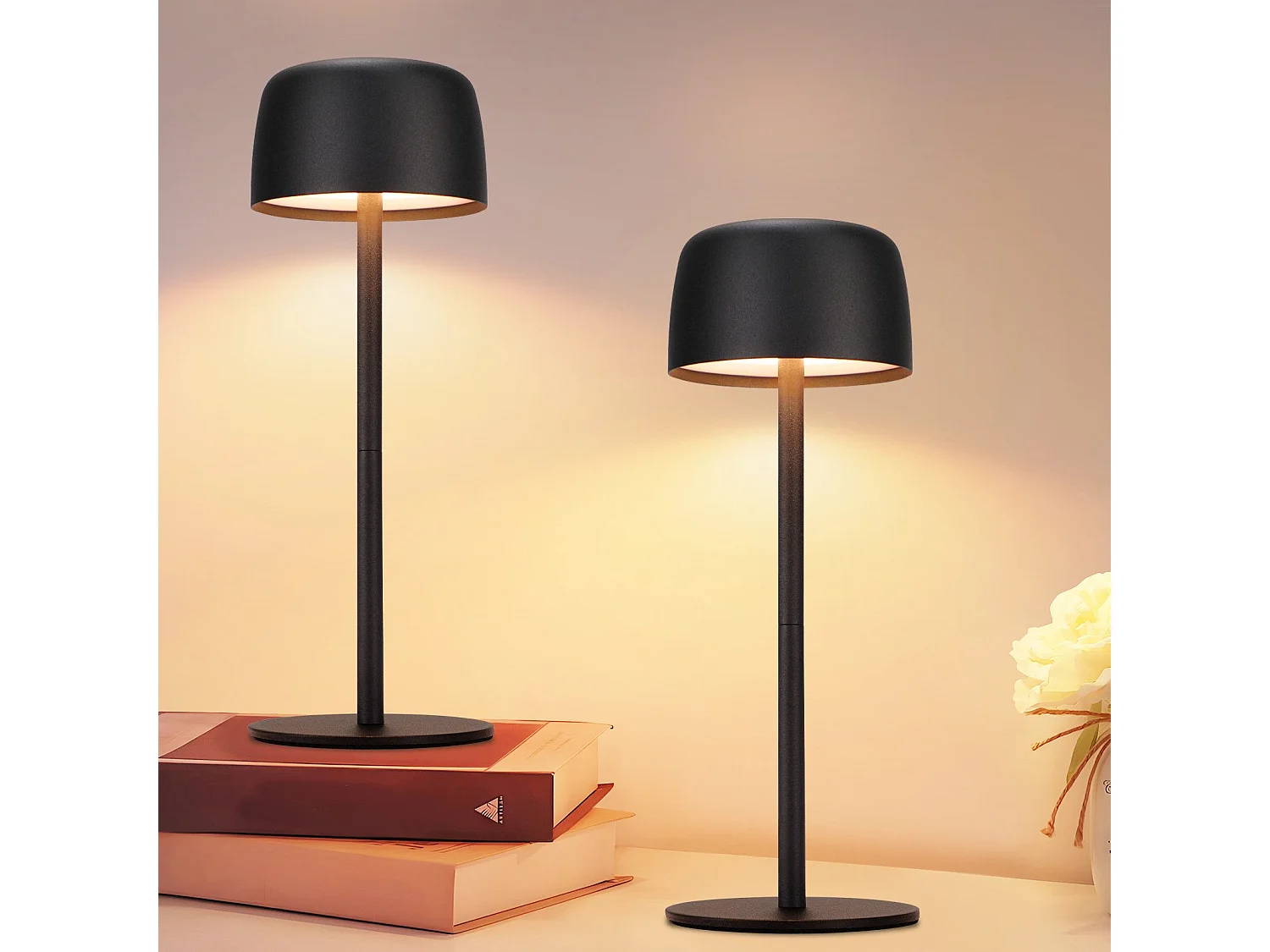 NETTLIFE Lot de 2 Lampe de table LED sans fil, lampe de chevet à réglage continu avec batterie