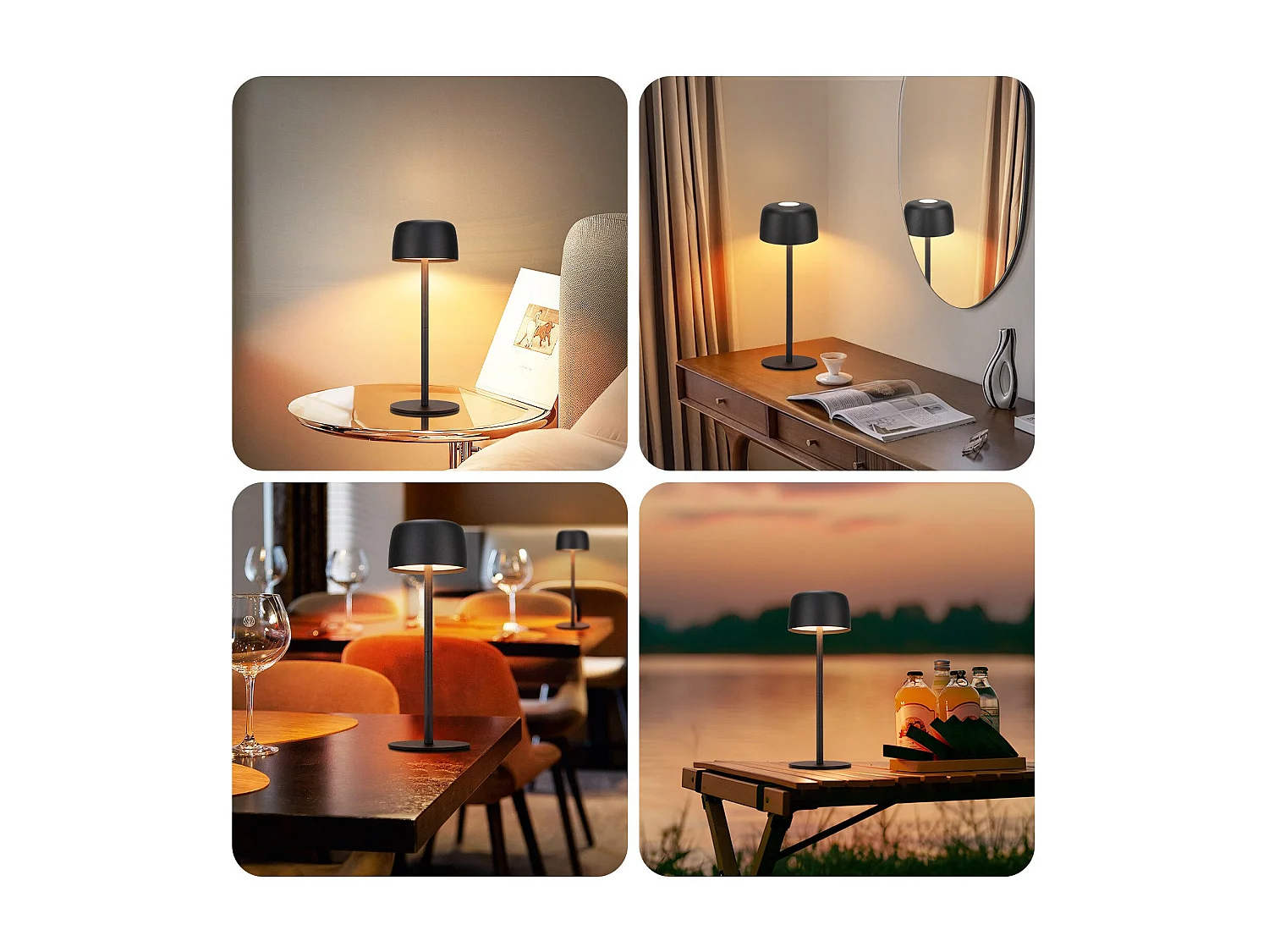 NETTLIFE Lot de 2 Lampe de table LED sans fil, lampe de chevet à réglage continu avec batterie