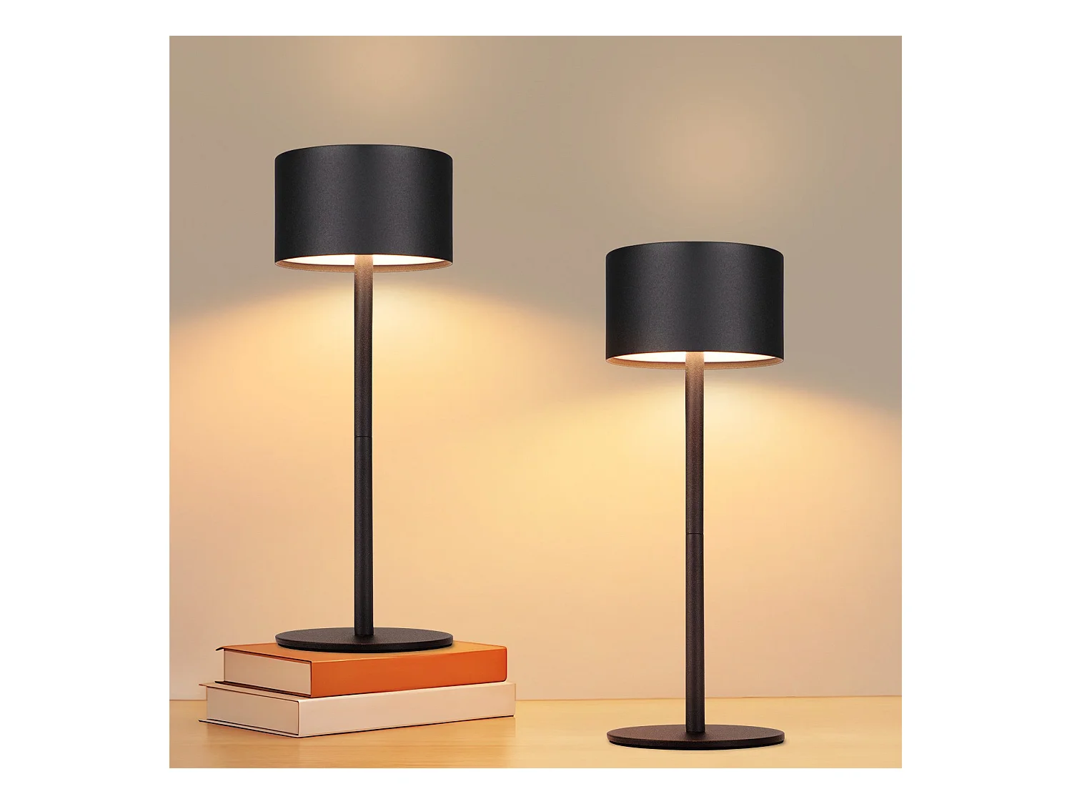 NETTLIFE Bezprzewodowa lampa stołowa LED, zestaw 2 szt.: Ściemnialna lampa stołowa dotykowa z 3 temperaturami barw, regulowana wysokość, USB