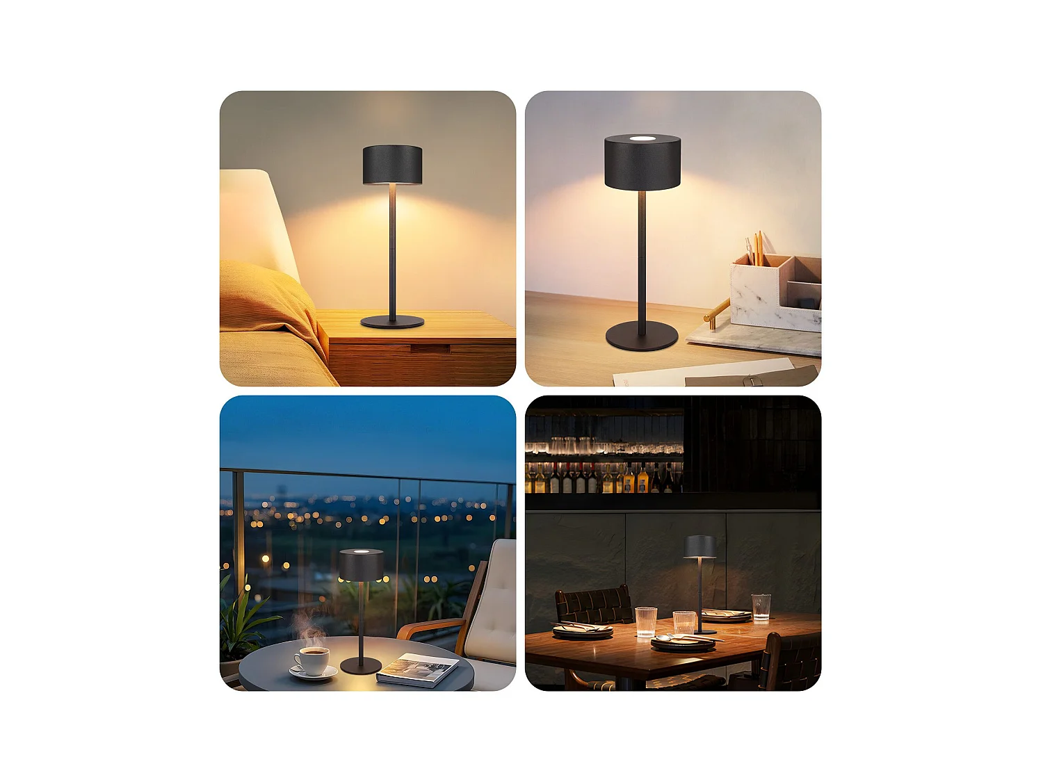 NETTLIFE Bezprzewodowa lampa stołowa LED, zestaw 2 szt.: Ściemnialna lampa stołowa dotykowa z 3 temperaturami barw, regulowana wysokość, USB