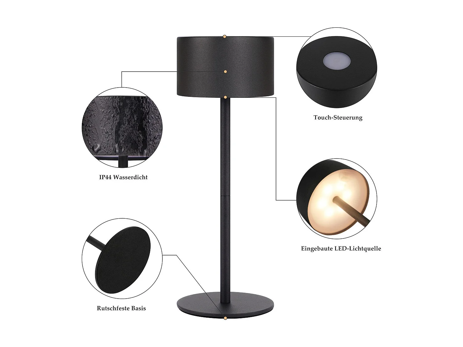 NETTLIFE Lampe de table LED sans fil, lot de 2 : lampe de table tactile à intensité variable avec 3 températures de couleur, réglable en hauteur, USB