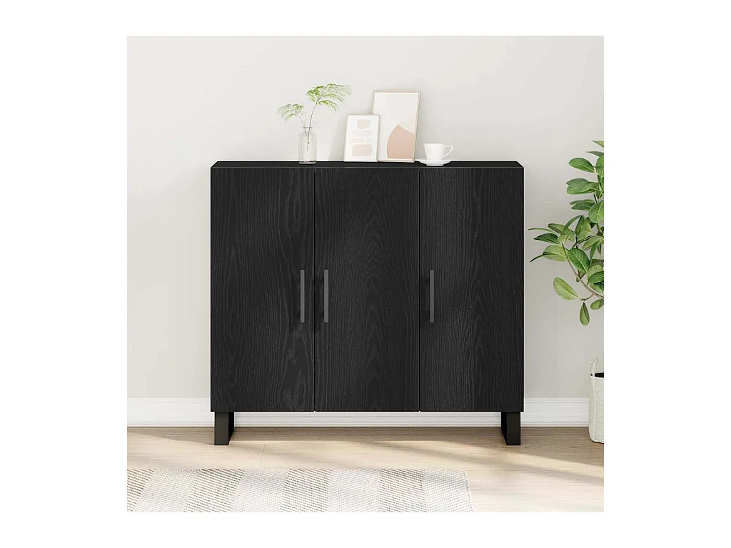 Sideboard | Credenza | Armadio con 3 porte in rovere nero 90x34x80 cm in legno ingegnerizzato
