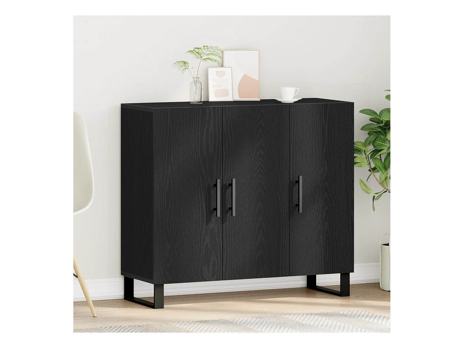 Sideboard | Credenza | Armadio con 3 porte in rovere nero 90x34x80 cm in legno ingegnerizzato