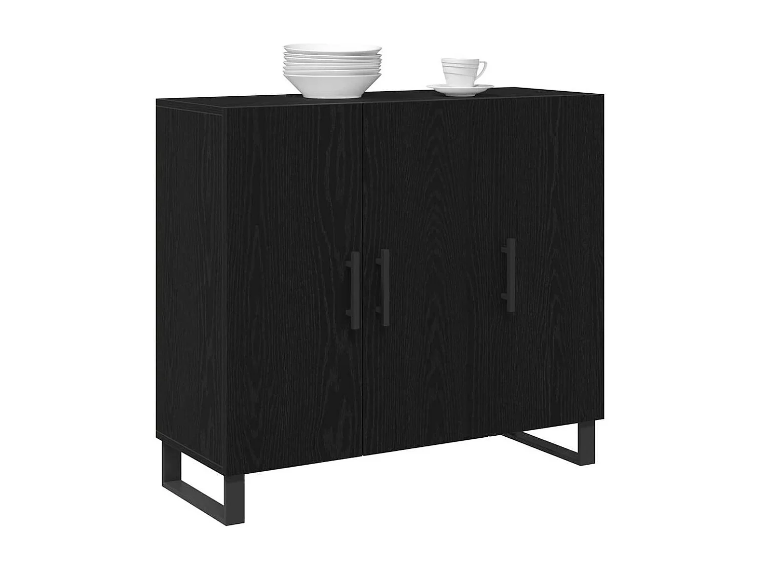 Buffet | Bahut | Meuble de rangement avec 3 portes en chêne noir 90x34x80 cm en bois d'ingénierie