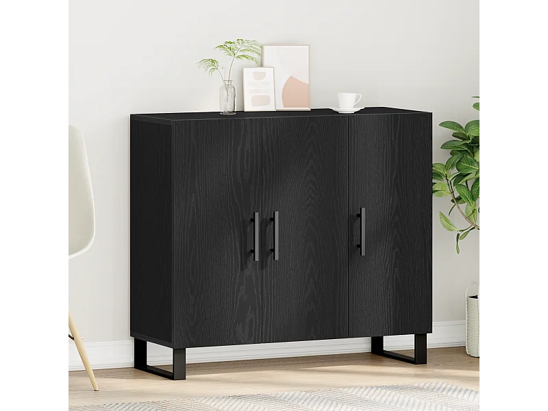 Buffet | Bahut | Meuble de rangement avec 3 portes en chêne noir 90x34x80 cm en bois d'ingénierie