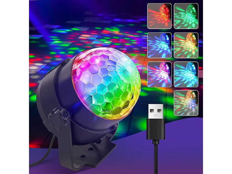 NETTLIFE Discokugel LED Discolicht Partylicht - Discokugel Musiksteuerung mit USB Discolichtkugel Musik mit Kabel Home Party 7 RGB