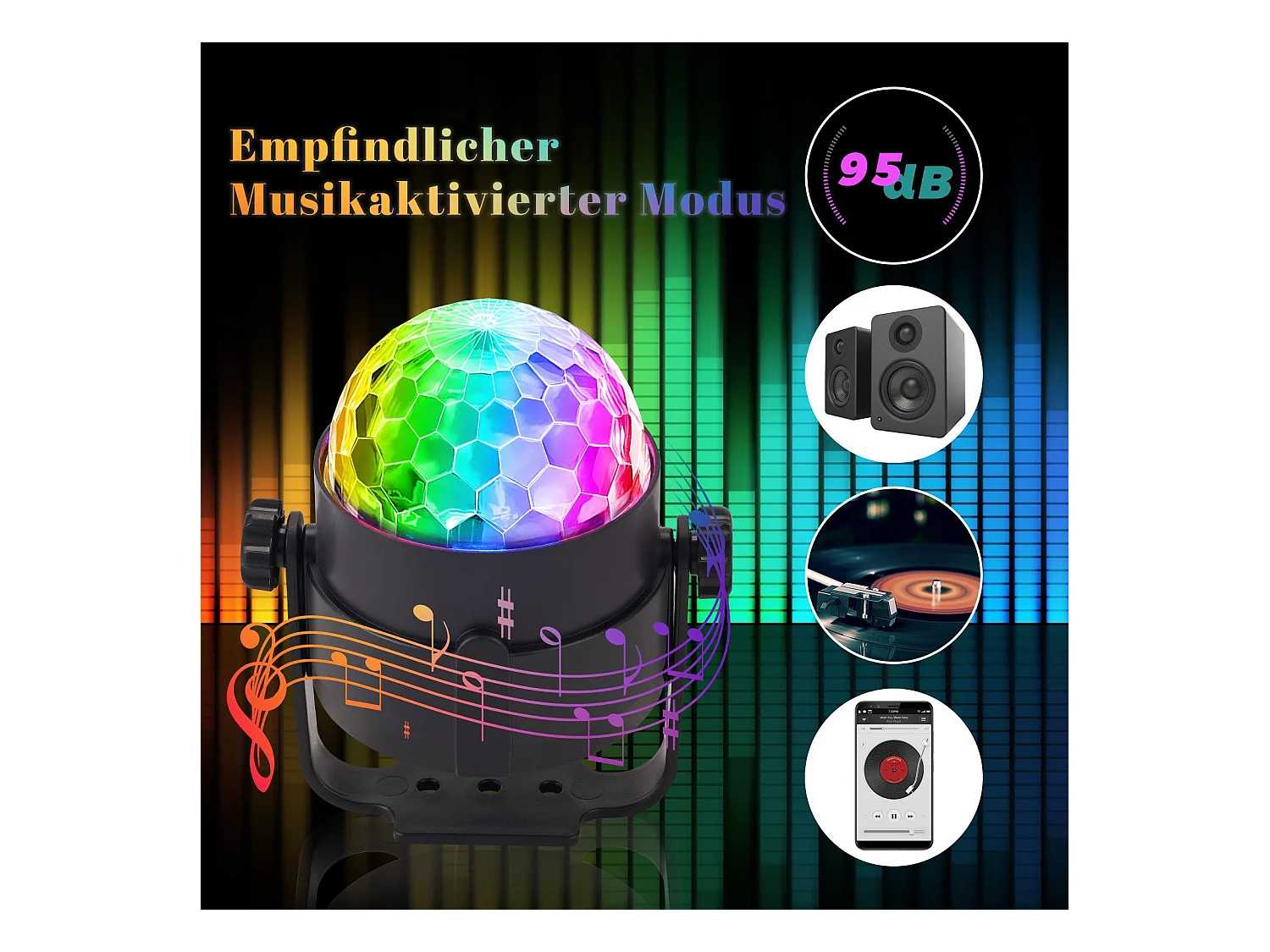 NETTLIFE discobal led discolicht feestverlichting - discobal muziekbediening met usb discolichtbal muziek met kabel thuisfeest 7 rgb