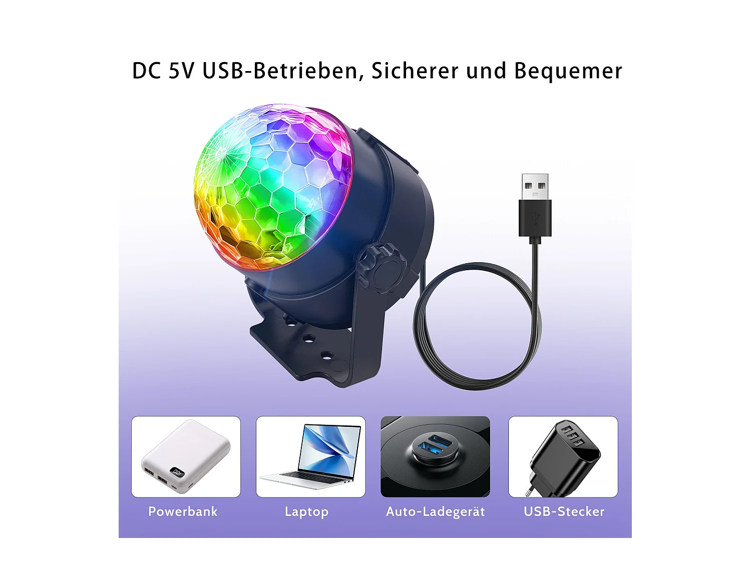 NETTLIFE discobal led discolicht feestverlichting - discobal muziekbediening met usb discolichtbal muziek met kabel thuisfeest 7 rgb