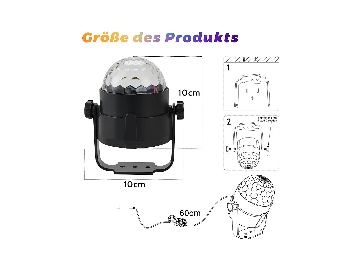 NETTLIFE discobal led discolicht feestverlichting - discobal muziekbediening met usb discolichtbal muziek met kabel thuisfeest 7 rgb