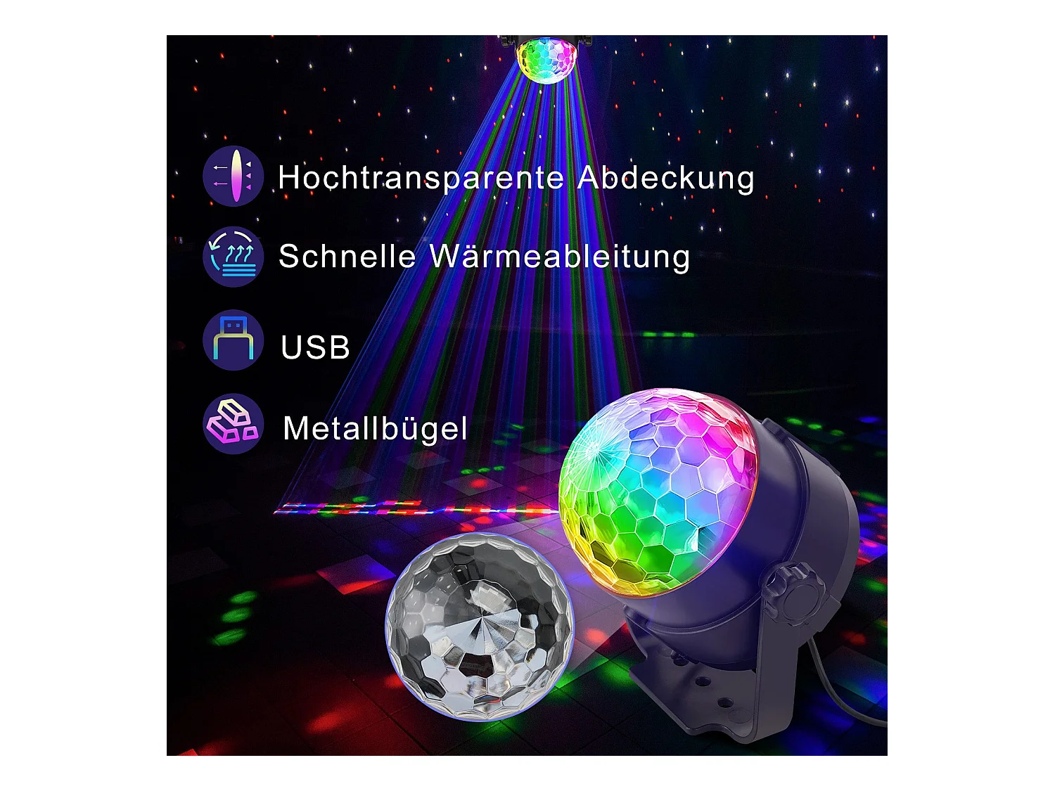 NETTLIFE discobal led discolicht feestverlichting - discobal muziekbediening met usb discolichtbal muziek met kabel thuisfeest 7 rgb