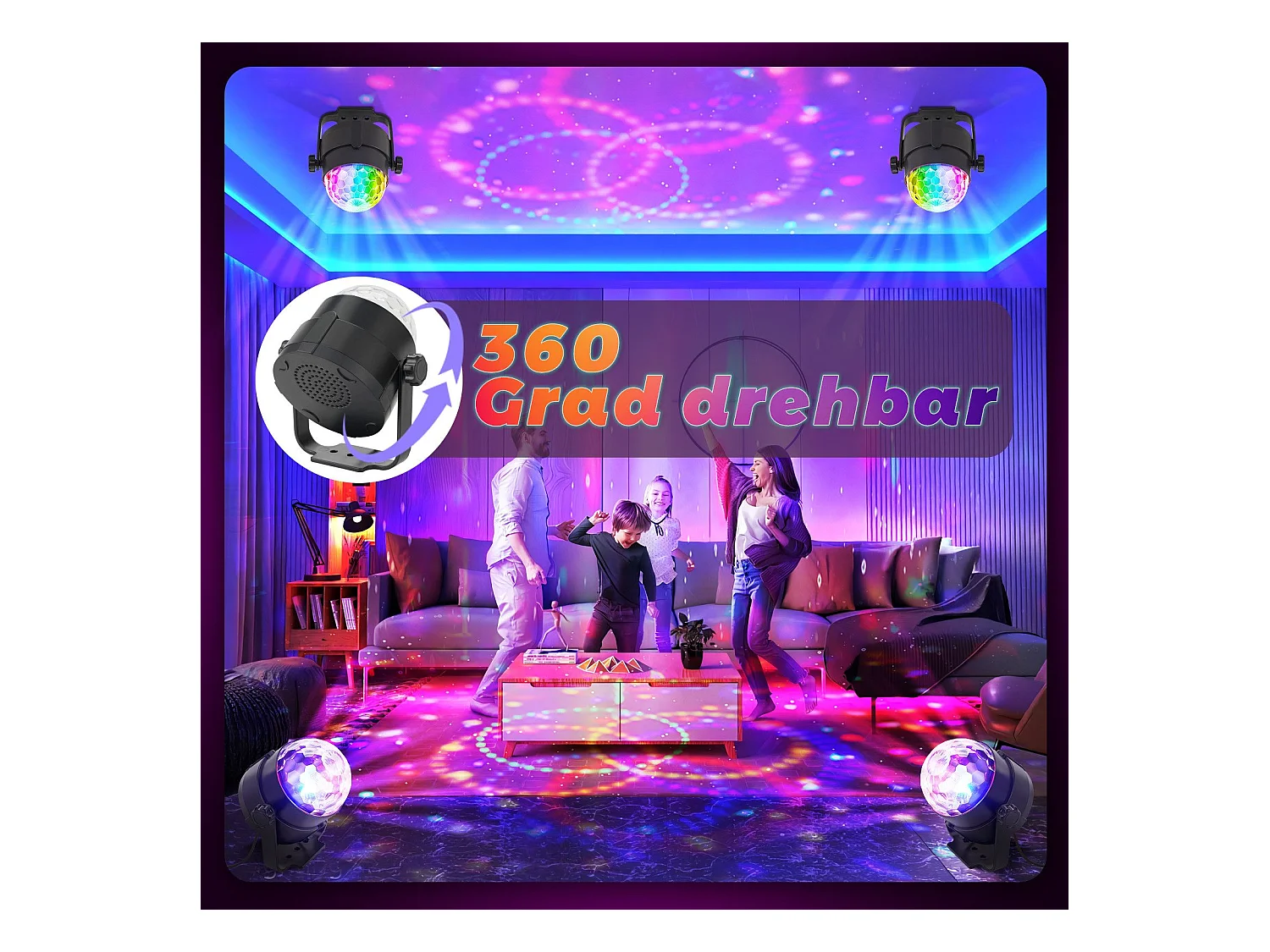 NETTLIFE discobal led discolicht feestverlichting - discobal muziekbediening met usb discolichtbal muziek met kabel thuisfeest 7 rgb