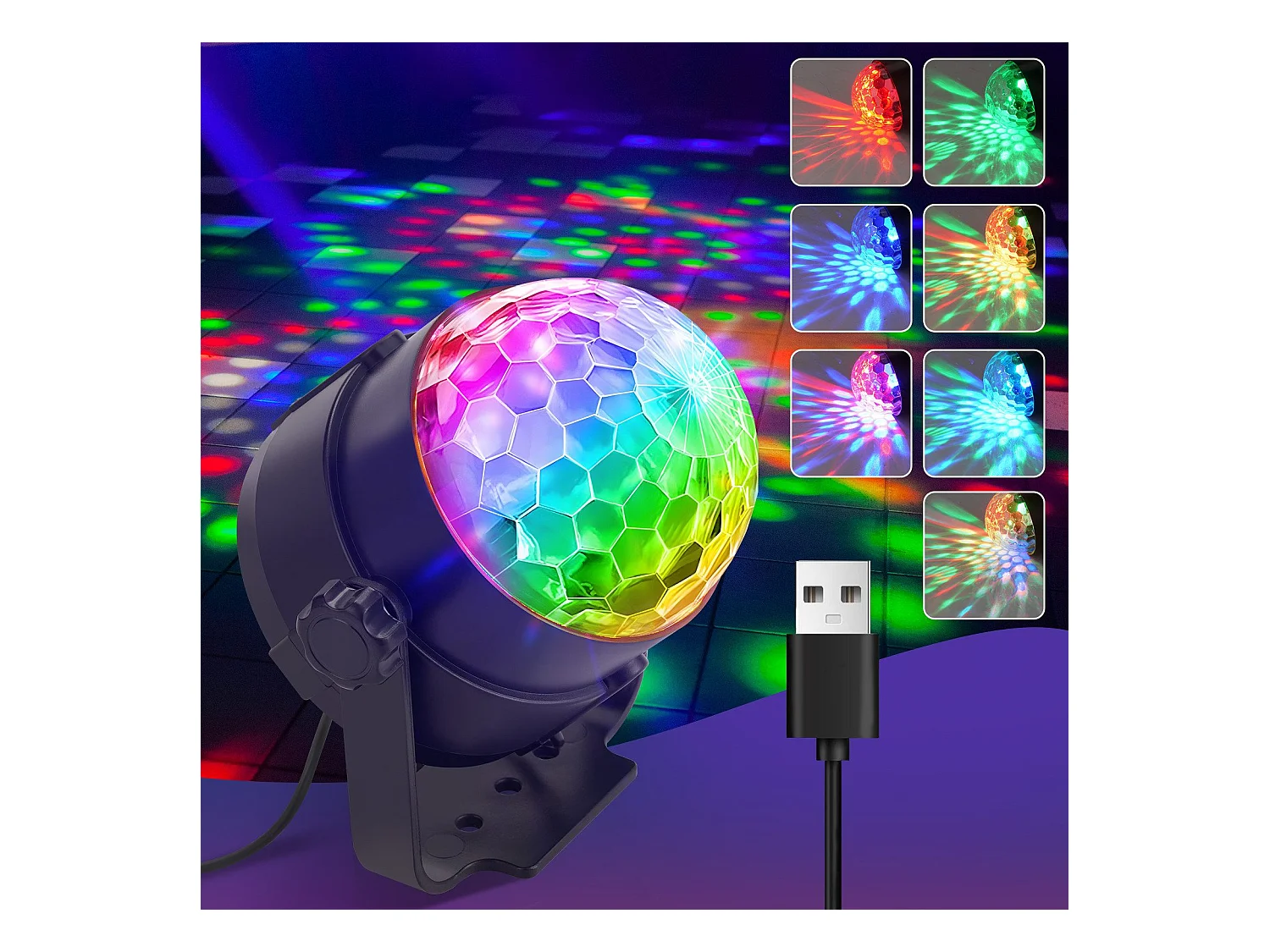 NETTLIFE boule disco led disco light party light - boule disco music control avec usb disco light ball music avec câble fête à la maison  7 rgb