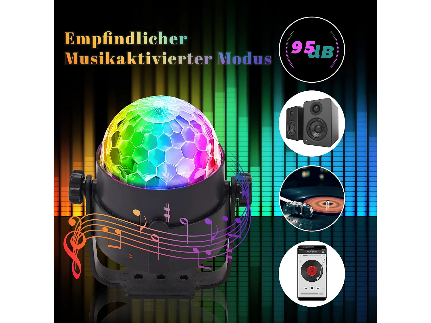NETTLIFE boule disco led disco light party light - boule disco music control avec usb disco light ball music avec câble fête à la maison  7 rgb