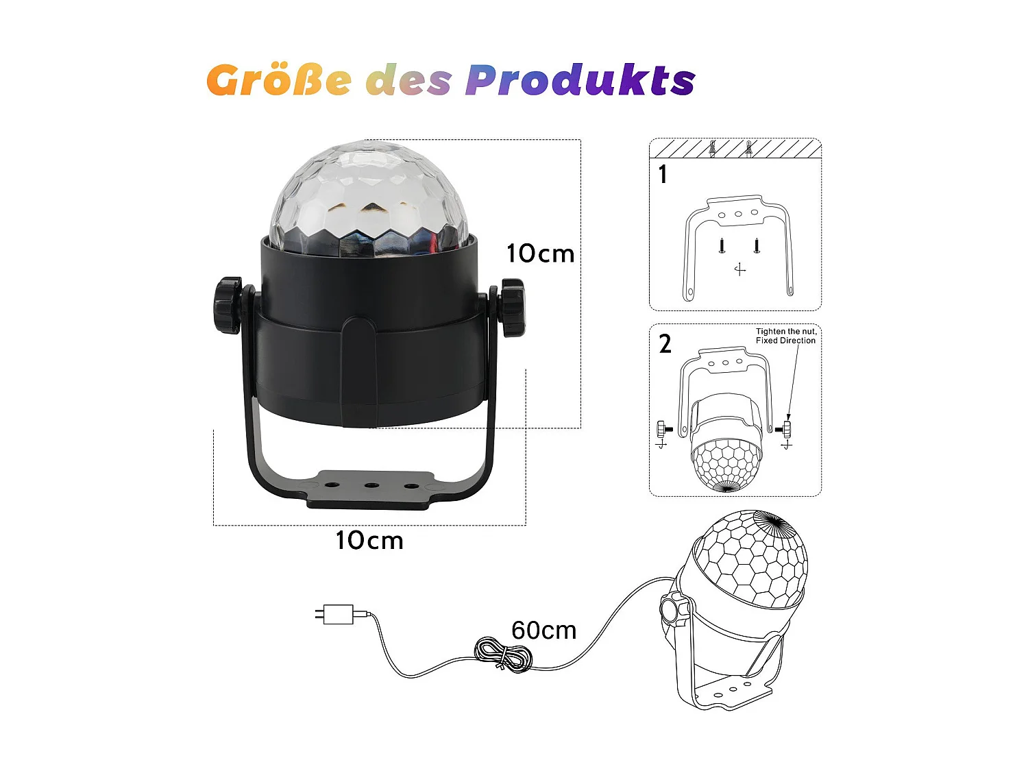 NETTLIFE boule disco led disco light party light - boule disco music control avec usb disco light ball music avec câble fête à la maison  7 rgb