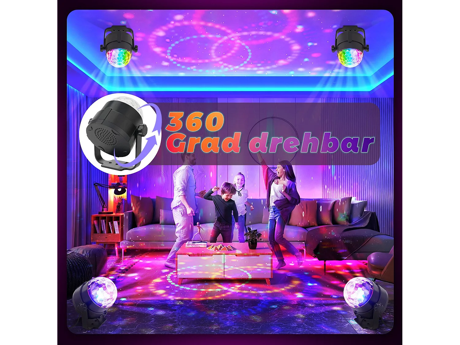 NETTLIFE boule disco led disco light party light - boule disco music control avec usb disco light ball music avec câble fête à la maison  7 rgb