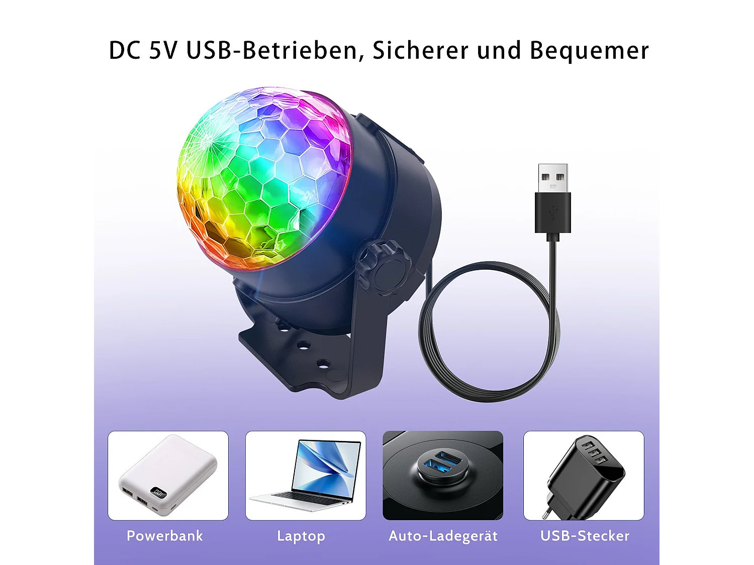 NETTLIFE boule disco led disco light party light - boule disco music control avec usb disco light ball music avec câble fête à la maison  7 rgb