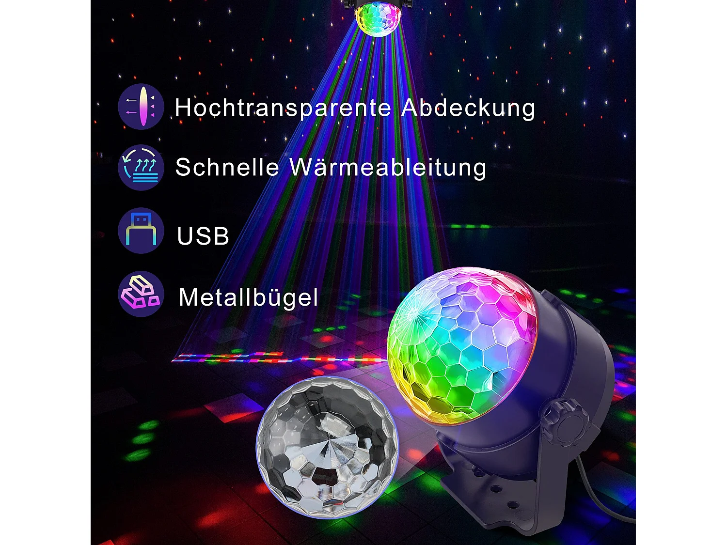 NETTLIFE boule disco led disco light party light - boule disco music control avec usb disco light ball music avec câble fête à la maison  7 rgb