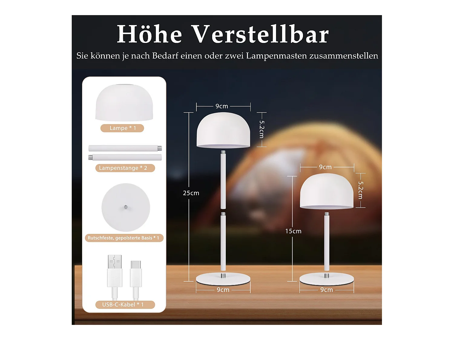 NETTLIFE Draadloze LED-tafellamp: Dimbare touch-tafellamp met 3 kleurtemperaturen USB