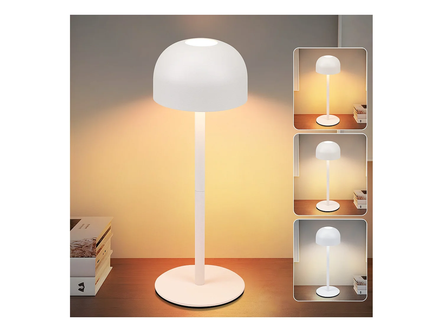 NETTLIFE Lampe de table LED sans fil : lampe de table tactile à intensité variable avec 3 températures de couleur USB