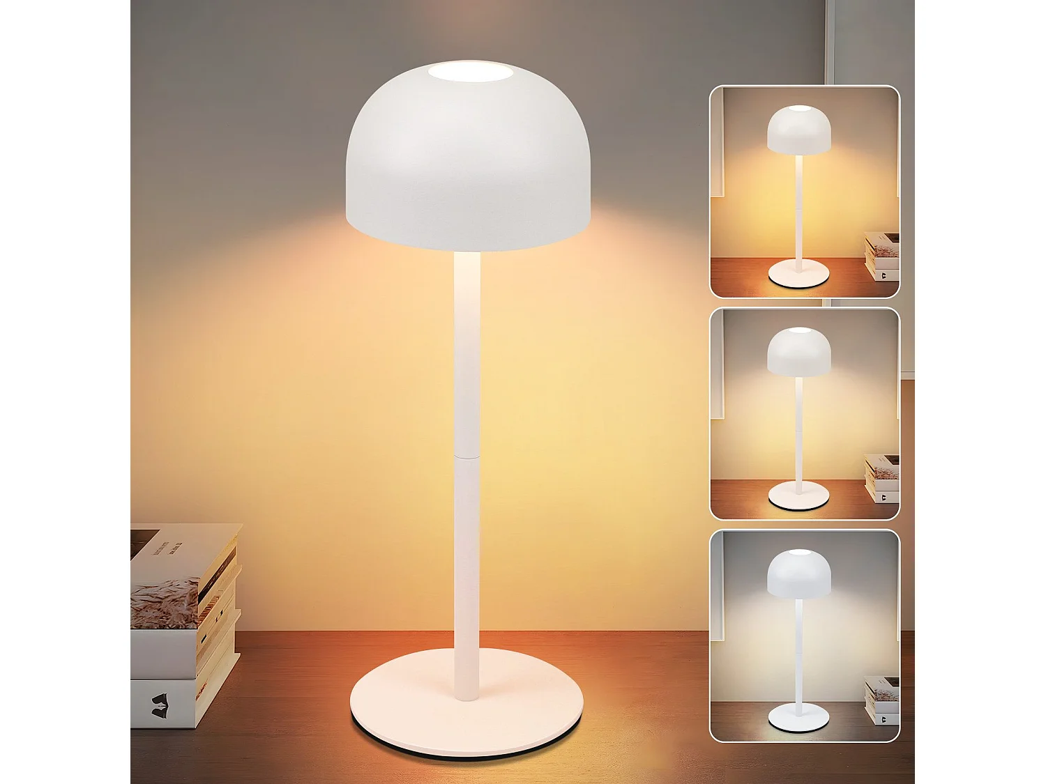 NETTLIFE Kabellose LED-Tischlampe: Dimmbare Touch-Tischlampe mit 3 Farbtemperaturen USB