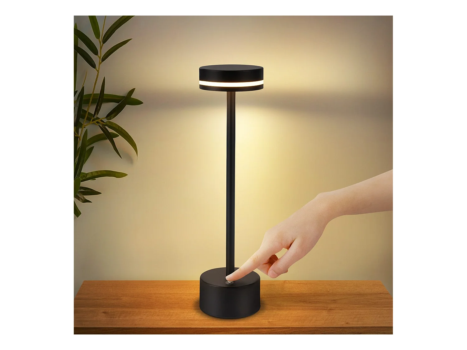 NETTLIFE Lampe de table led sans fil nettlife, lampe de chevet à intensité variable 3 000 k-6 500 k avec port usb-c, tactile, noire