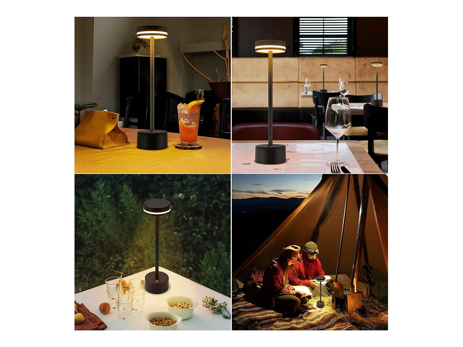 NETTLIFE Lampe de table led sans fil nettlife, lampe de chevet à intensité variable 3 000 k-6 500 k avec port usb-c, tactile, noire