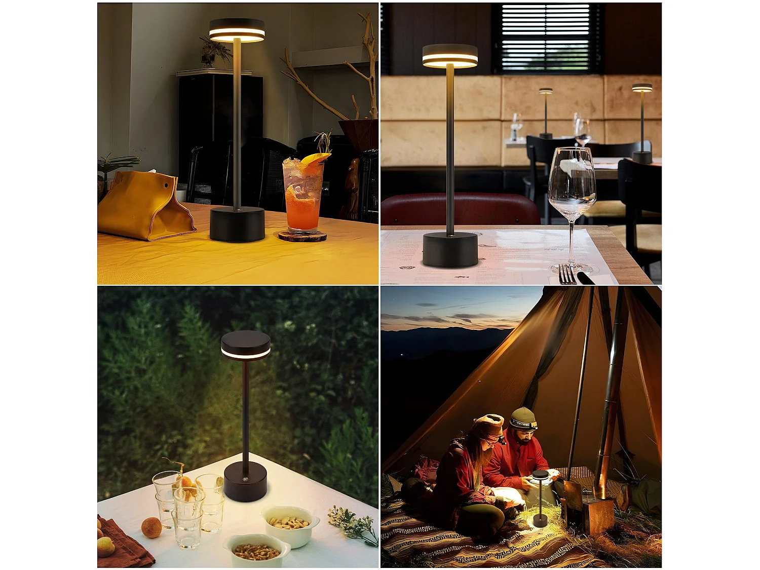 NETTLIFE Lampe de table led sans fil nettlife, lampe de chevet à intensité variable 3 000 k-6 500 k avec port usb-c, tactile, noire