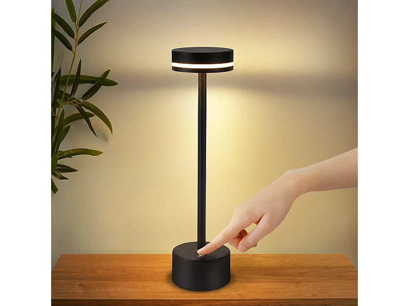 NETTLIFE Lampe de table led sans fil nettlife, lampe de chevet à intensité variable 3 000 k-6 500 k avec port usb-c, tactile, noire