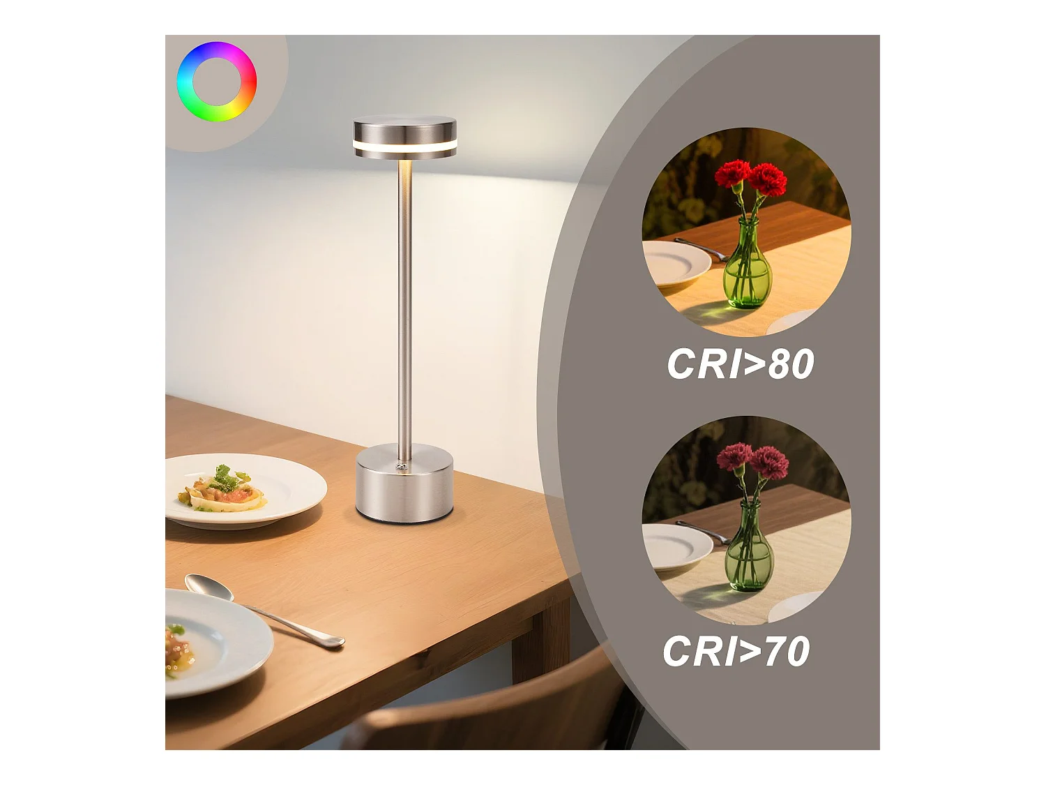 NETTLIFE tafellamp op batterijen, draadloze LED-tafellamp, 3000k-6500k dimbare bedlamp met USB-C, zilveren touchlamp