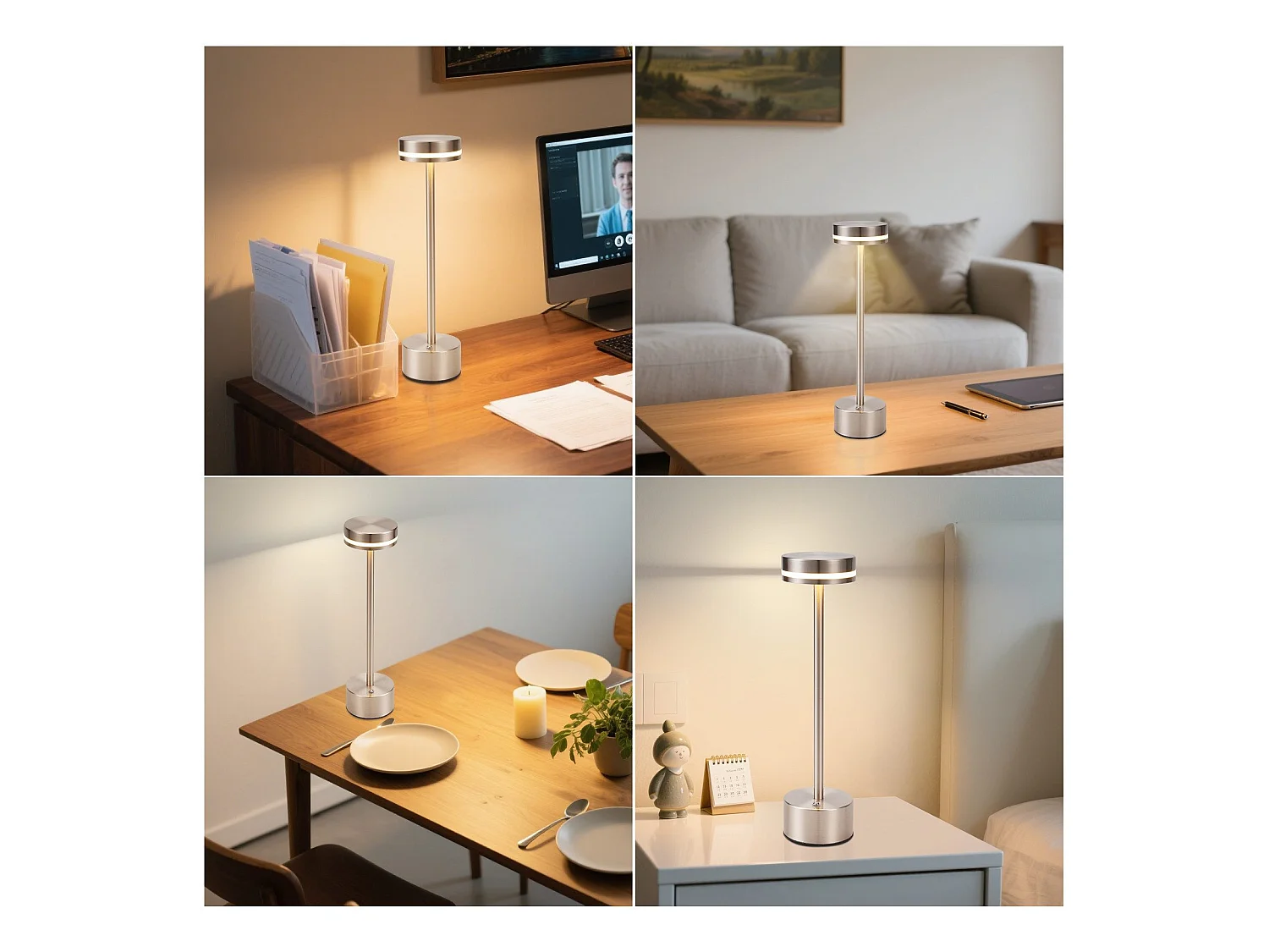 NETTLIFE tafellamp op batterijen, draadloze LED-tafellamp, 3000k-6500k dimbare bedlamp met USB-C, zilveren touchlamp