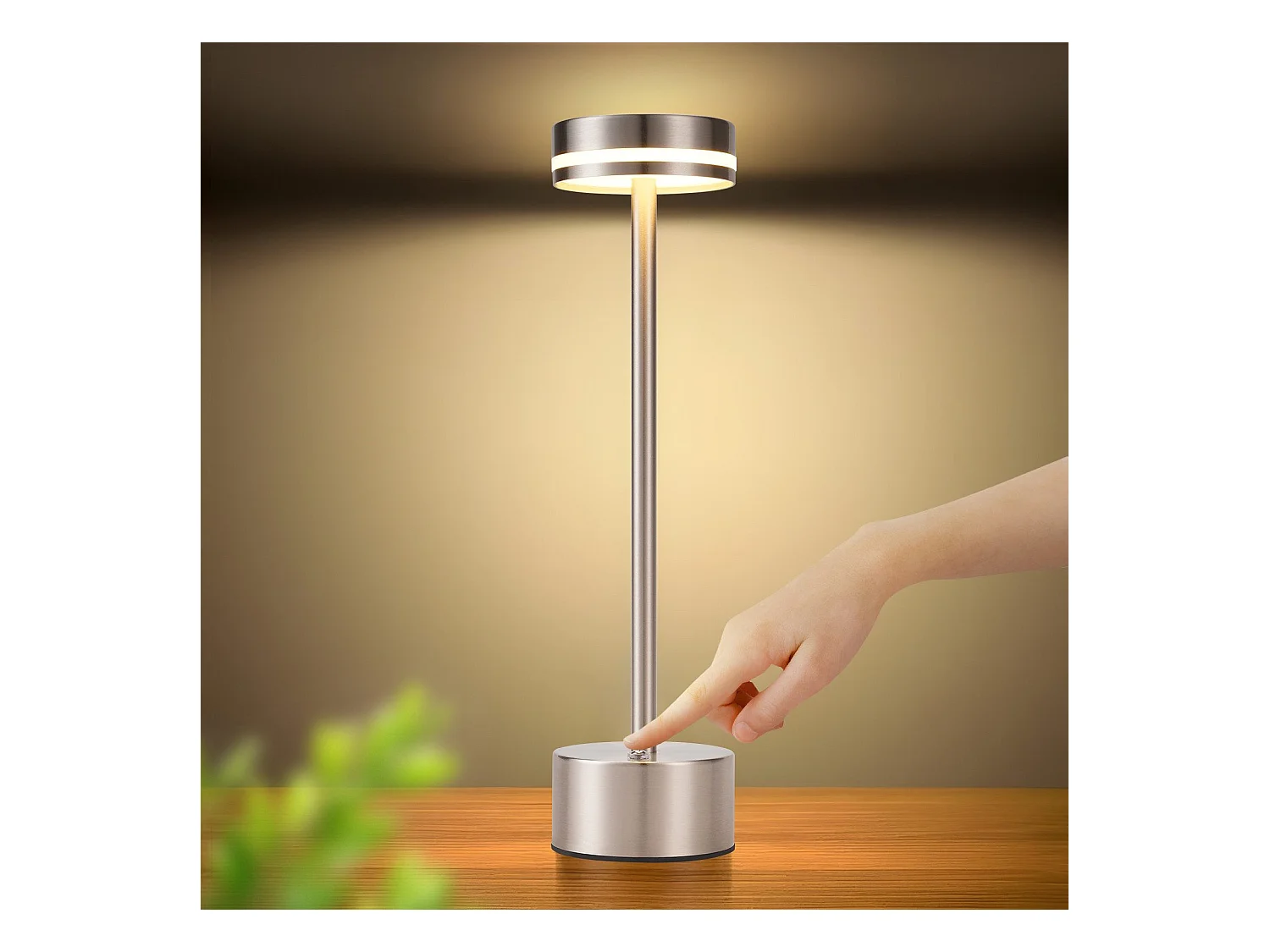 NETTLIFE Lampe de table à piles, lampe de table led sans fil, lampe de chevet à intensité variable 3 000 k-6 500 k avec usb-c, lampe tactile argentée