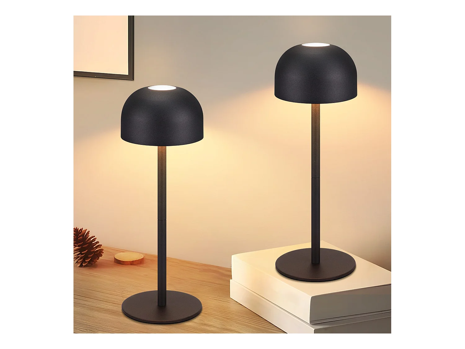 NETTLIFE Lot de 2 lampes de table LED sans fil : lampe de table tactile à intensité variable avec 3 températures de couleur et port USB