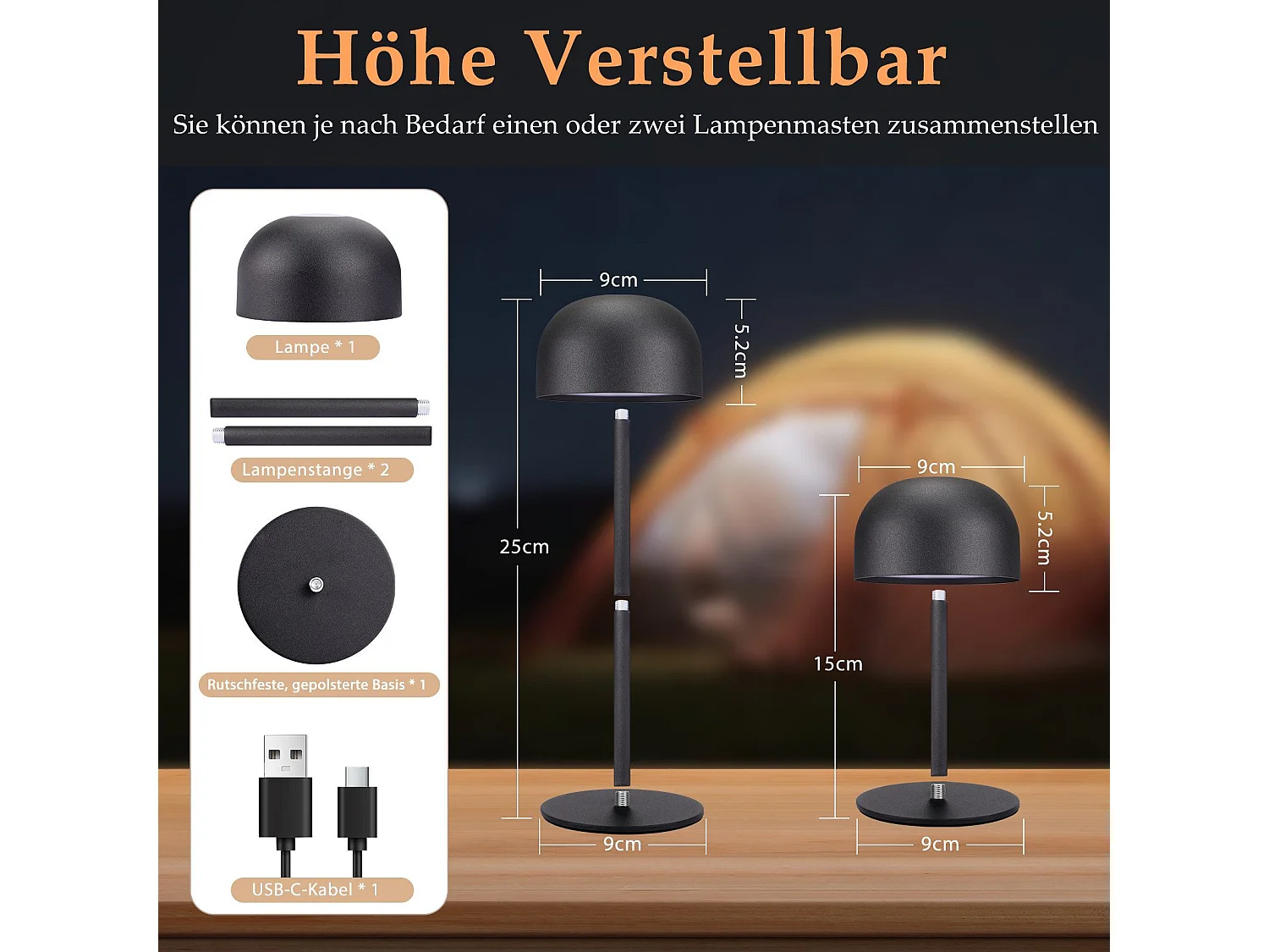 NETTLIFE Lot de 2 lampes de table LED sans fil : lampe de table tactile à intensité variable avec 3 températures de couleur et port USB