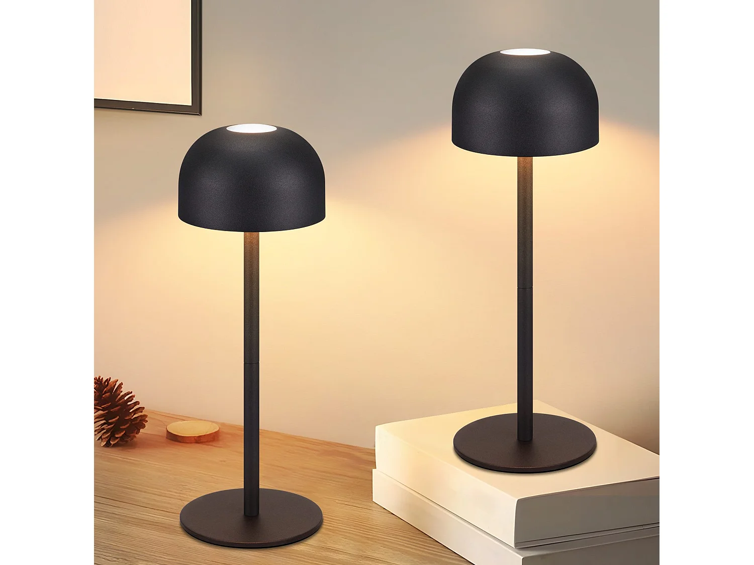 NETTLIFE Lot de 2 lampes de table LED sans fil : lampe de table tactile à intensité variable avec 3 températures de couleur et port USB